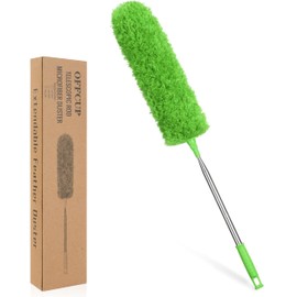 OFFCUP Telescopic Duster, Microfibre Duster, Up to 243 cm Length, Duster with Stainless Steel Telescopic Rod and Washable, Bendable Corner Broom Effortlessly Removes Dust for Blankets, Cobwebs (Green)