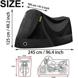 Motorcycle Tarpaulin Outdoor XXL, Waterproof Motorcycle Garage with Lock Hole, 210D Oxford Fabric, UV-Resistant, Winterproof for Honda, Suzuki, Kawasaki and Most Mopeds, 245 x 105 x 125 cm, Black
