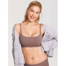MOMANDA Ribbed Nursing Bras for Breastfeeding Support Maternity Sports Bra Wireless Seamless Sleep Bralettes Brown Purple Medium