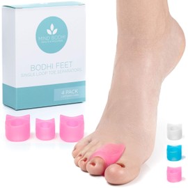 Mind Bodhi Toe Separators 4-Pack (small and large) to Cushion the Big Toe and Prevent it from Drifting Inwards (Toe Spacers Toe Spreader Toe Straightener Bunion Corrector Toe Stretcher) (Pink)