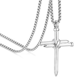 CaptainSteeL Cross Necklace for Men and Women-Gold/Silver Stainless Steel Nail Cross Pendant Necklace for with 18-24inchs Chain,Gifts with Flannel Bag