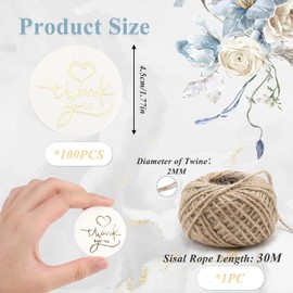 100 Pcs Etiquetas de Papel de Regalo, Etiquetas de Carton con 30 Metros Hilo de Yute, Etiquetas de Agradecimiento de Blanco, Etiqueta Tiqueta Redonda Regalo con Cordel para Boda, San Valentín, Artes