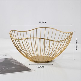 Soulnioi Fruit Basket Wire Fruit Bowl Iron Fruit Holder for Fruit Storage Vegetable Snack Kitchen Decoration - 25.5cm/Gold