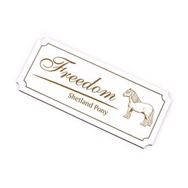 Engraved Sign with Shetland Pony Motif and Horse Name - Stable Board Boxing Sign 19 x 8 cm