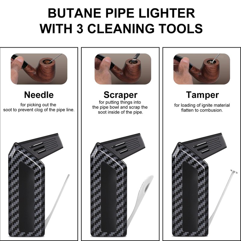 FLABOX 3 in 1 Pipe Lighter,Refillable Butane Lighter with 3