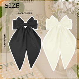 GWAWG 2 PCS Big Bow Hair Clips with Long Silky Satin, French Barrette Simple Hair Fastener Accessories, Solid Color, for Women Girls