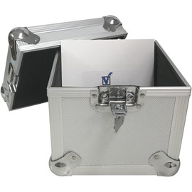 CheckOutStore (1) Aluminum Heavy Duty 7" 45 RPM Vinyl Record Album Storage Box (Holds Up to 100 Records) (Silver)