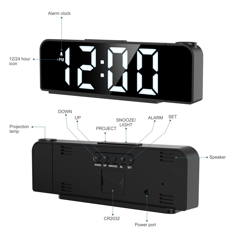 Ankilo 180° Projection Alarm Clock, Newest Alarm Clock Bedside with