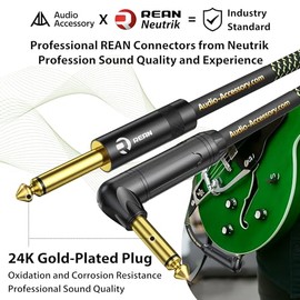 AA AUDIO ACCESSORY Cable de guitarra serie Pro de 10 pies, conector Neutrik REAN chapado en oro, 18 AWG 99.99% OFC, cable de nailon trenzado recto a á