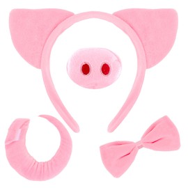 CUBACO Pig Costume Set Costume Accessories, Pig Ears Headband,Tail,Nose,Bow Tie Dress up for Cosplay, Party, School Plays, and Even Furry Costumes.