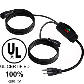 Makevivi 2 Way Extension Cord with On/Off Switch 3 Prong Outdoor Extension Cord Splitter, Heavy Duty SJTW 14AWG 15A/125V and 18AWG 10A/125V(6 Ft, Black)
