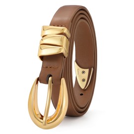 XZQTIVE Women's Leather Belt Fashion Ladies Belt with Gold Buckle for Jeans Dresses Pants Coats