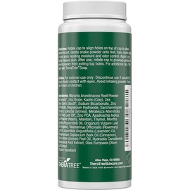 TheraTree - Polvo para pies, cuerpo y zapatos con árbol de té para control de olores y humedad con ingredientes orgánicos y naturales, aroma fresco 4 onzas