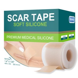 Hysimedy Cinta de silicona de grado médico para cicatrices quirúrgicas (1,6" x 120" - 3M) Láminas de silicona profesionales para cicatrices Tratamiento de cicatrices para arrugas faciales, recuperac