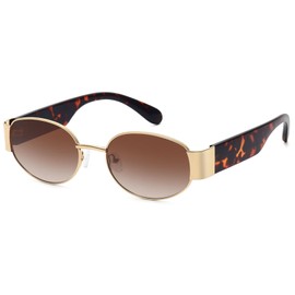 Fozono Retro Oval Sunglasses for Women Men Trendy Shades Sun Glasses Plastic Frame UV400 Protection Leopard/Gradient Brown