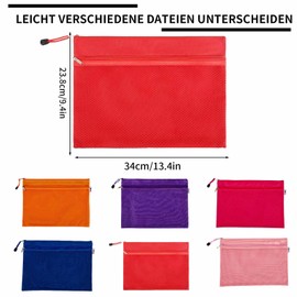 Zip Pockets A4, Oxford Fabric Mesh Pockets, Document Bag, Double-Layer Waterproof Zipper Bag for Storing Folders, Stationery, Cosmetics, School, Office, Travel (Rainbow3-6 Pieces)