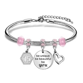 Mcaeou Birthday Gifts for Women Girls Bracelet Birthday Charm Bracelet 15th Birthday Gifts for Daughter Niece Sister Friend Teen Girls