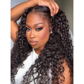 ORIGINAL QUEEN 13x6 Water Wave Lace Front Wigs Human Hair Pre Plucked Pre Bleached Knots Deep Curly Human Hair Wigs for Women 13X6 Lace Frontal Wig 200% Density Natural Color 26Inch