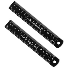 Metal Ruler 15cm, 2 Pack 6 Inch Ruler, Stainless Steel Rule with cm to Inches Conversion Table & Clear Scale for Students, Machinist and Drafting, (Black)