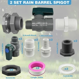 2 Set Rain Barrel Spigot Kit, KLHCDUO Rain Barrel Faucet Kit 3/4 Inch Rain Barrel Valve with Bulkhead Fitting Adapter for Water Tanks, Tubs, Pools, Aquariums