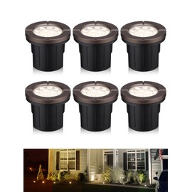 LEONLITE Dia. 4 Inch 5CCT Well Lights Landscape LED In Ground, 5 Color Temperature Selectable, 12-24V AC/DC CRI90 Low Voltage Outdoor Garden Landscaping, Aluminum Housing, Oil Rubbed Bronze, Pack of 6