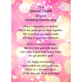 to a Special Couple Wedding Anniversary Poem Verse Greeting Card