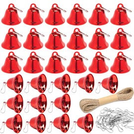 30Pcs Craft Bells, Jingle Bells Vintage Bells with Spring Hooks Hanging +Rope for Wind Chimes Housebreaking Making Dog Potty Training Doorbell Wedding Decor DIY Favor Christmas (Red)