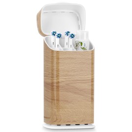 GFWARE Toothbrush Holders with Cover - Electric Toothbrush Length Less Than 9 inches, 5 Slots Tooth Brush Holder for Bathroom, Detachable Toothpaste Holder Bathroom Organizers with Drainage, Wood