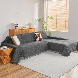 MYSKY HOME Couch Cover for Sectional Sofa, 2 Pieces Couch Covers for L Shape Sofa Cover, Furniture Protector for Pets, Kids, Sofa Slipcover for 2-3 Cushion Couch (71"x118"+71"x118", Dark Grey)