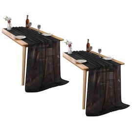 MUMFAS Gorgeous Black Chiffon Sheer Table Runner 34x122 Inch Extra Length for Romantic Wedding Decor,Chic Bridal & Baby Shower,Christmas Party Birthday Decorations 2 Pieces