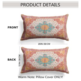 Snylcce Boho Throw Pillow Covers Set of 2 - Tangerine Antique & Vintage Design, Double-Sided Pattern - Soft Cushion Covers for Garden Couch, Sofa, Bed - Decorative 12x20 Inch Pillowcases