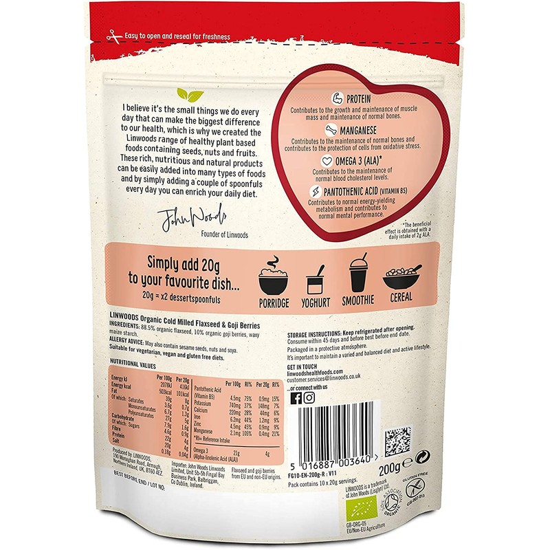 Linwoods Milled Flaxseed & Goji berries 200g - Pack of