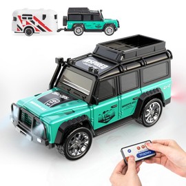 Kazzley Remote Controlled Car Mini RC Car from 3 4 5 6 Years, 2.4 GHz Mini RC Car with Tow Truck and LED Light, 1:64 Remote Control Car, 3 Speeds, Children's Car Toy Gift (Green)
