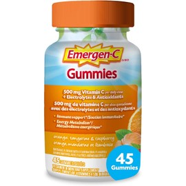 Emergen-C Immune Support Gummies, A Boost of Vitamins and Minerals, Orange, Tangerine & Raspberry Mix, 45 Gummies