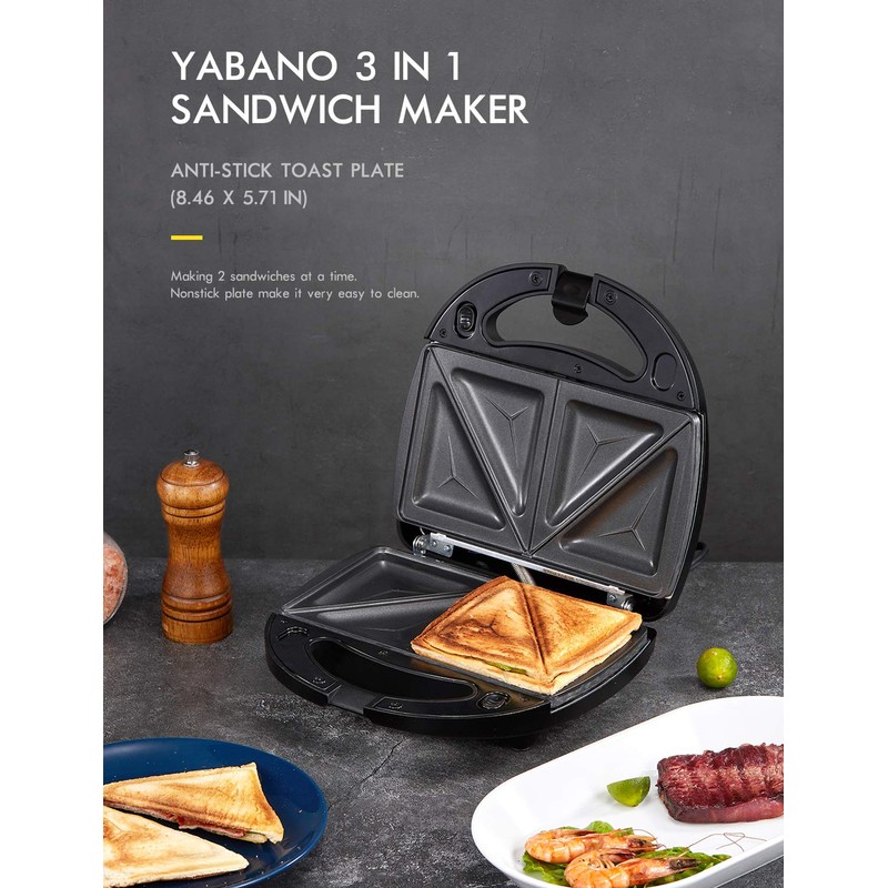 Yabano Sandwich Maker, 3 in 1 Waffle Maker, Toaster and
