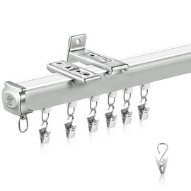 Juexica Ceiling/Wall Mount Curtain Track Kit, 3.3-6.6ft/2 Meter Aluminum Length Curtain Rail Set Single Window Rods for Living Room Bedroom Grommet/pleated Drape, RV Ceiling Track