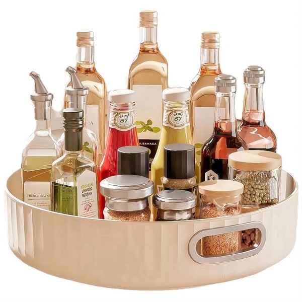 11 Inch Beige Lazy Susan Organizer with Handles.Lazy Susan Turntable