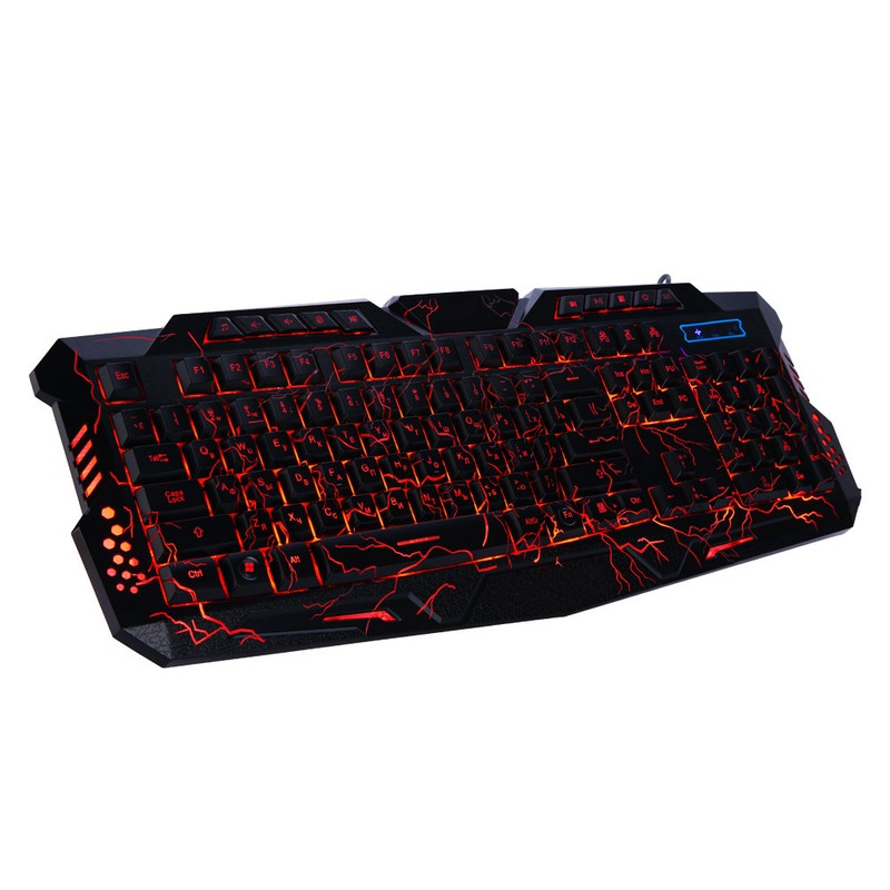 Wired 3 Color Backlit Gaming Crack Bilingual Keyboard with Multimedia