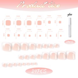 Bzzerumy Pack of 24 Glue-On Toenails - Artificial Nails for Feet, Tips for Toenails, Press On Nails Feet, Artificial Toenails, Toenails for Gluing, Artificial Toenail Tips