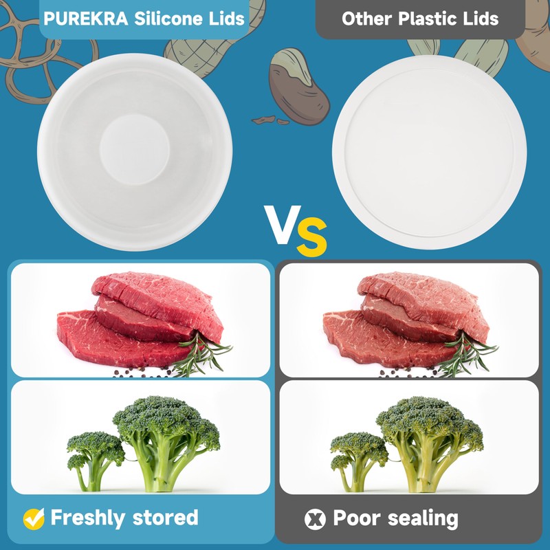 Purekra Silicone Lids for CorningWare 16-Ounce Round Dish, 2 Pack