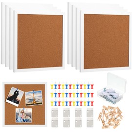 Treela 8 Packs Cork Bulletin Board with Frame, Decorative Linen Bulletin CorkBoard Small Push Pin Board with 32 Push Pin 16 Clips for Office School Wall Home Picture Photo (White,Square)