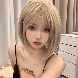Eileen Bob Blonde Wig, Natural Fluffy Feel, Women's Wig, Straight, Small Face Effect, Comes with Net