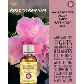 Deve Herbes Pure Rose Geranium Essential Oil (Pelargonium roseum) Steam Distilled 10ml (0.33 oz)