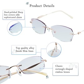 LifeArt Blue Light Blocking Glasses, Computer Reading Glasses, Anti Blue Rays, Reduce Eyestrain, Rimless Frame Tinted Lens with Diamond, Stylish for Men and Women (+4.00 Magnification)