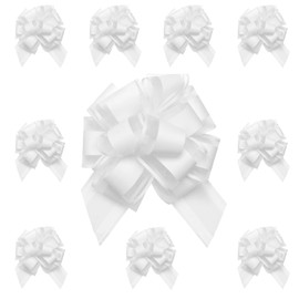 Lotnery 10 Pcs 6in Snow Gauze Elegant Pull Bows, White Car Ribbon for Wedding, Perfect for Gift Wrapping, Flower Decorations, Party, Christmas and Wedding Ceremonies