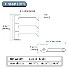 Angle Simple Swivel Towel Hook 3 Arms, SUS304 Stainless Steel Foldable Robe Towel Hook for Bathroom, Wall Coat Holder, Brushed Nickel