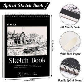 4 Pack Sketch Book, 8.5 x 11Inch Sketchbook, 68lb/100gsm Top Spiral Bound Sketch Pad, Acid Free Art Supplies Drawing Painting Sketching Paper for Artists, Ideal for Christmas Gifts (30 Sheets Each)