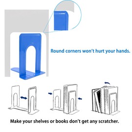 Metal Book Ends for Office Home, Book Shelf Holder Home Decorative, Book Ends for Heavy Books/Movies/CDs, Blue 6.5 x 5 x 5.7 in, 4 Pair/ 8 Piece