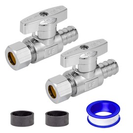 Breezliy 1/2 Pex Straight Stop Valve Sink Toilet Shut Off Valve,2 Pack Turn Straight Stop Valve 3/8" OD Compression X 1/2" Barb Crimp Pex LF Chrome Plated Brass with 2pcs