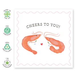 Funny Cheers Card – “Cheers to You” – Prawn & Martini – Gifts for Him, Her, Wife, Husband, Girlfriend, Husband, Partner, Fiance, Babe - Celebrations, Birthdays, Anniversary - Comes with Stickers